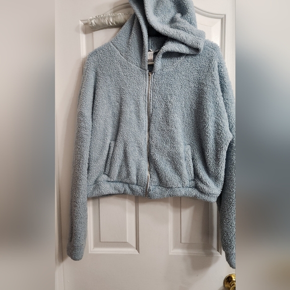 Charlotte Russe hoodie Soft Sky Blue Crop Fleece Sweater - Picture 1 of 7